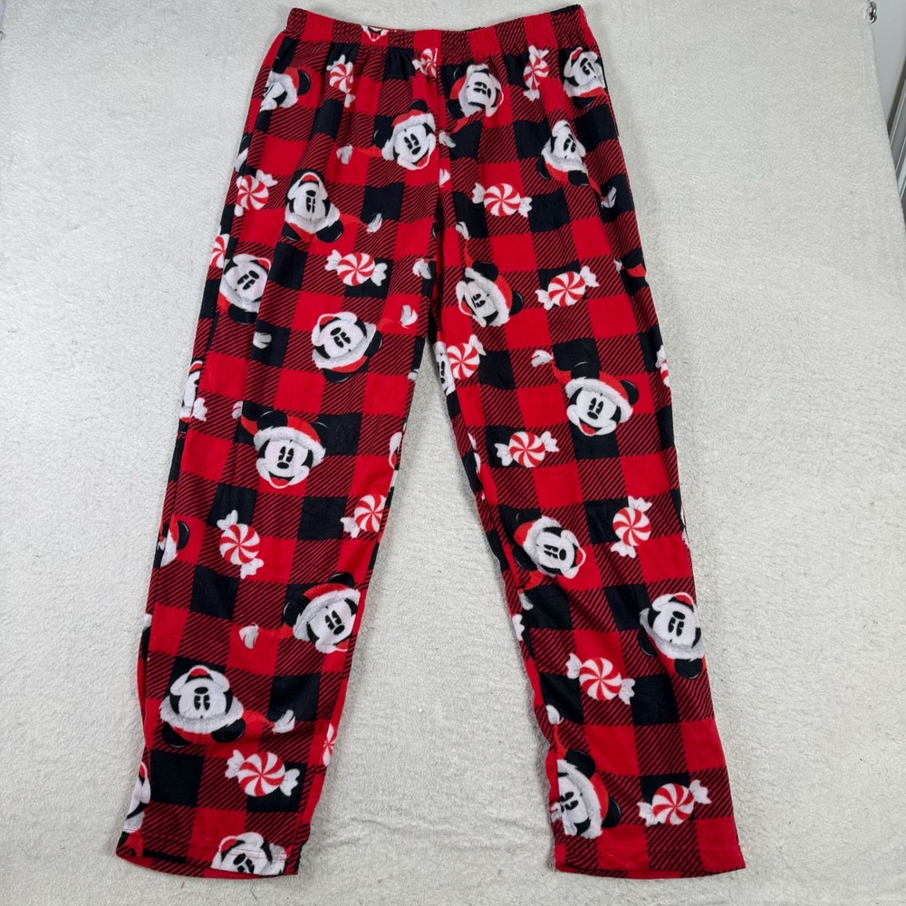 Disney Pajama Pants Unisex XL Red Buffalo Plaid Santa Mickey Christmas Excellent